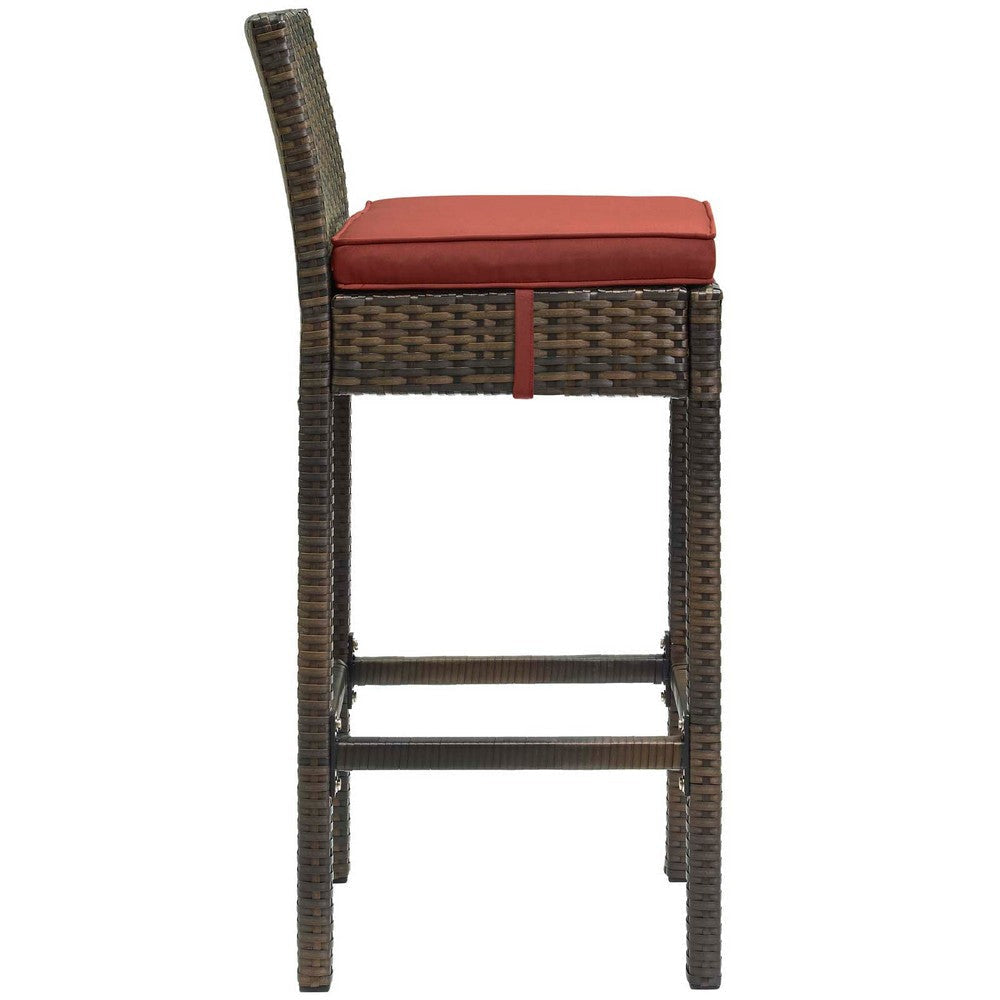 Modway Conduit Wicker Rattan Outdoor Patio Bar Stool with Cushion in Brown Currant MDY-EEI-2799-BRN-CUR