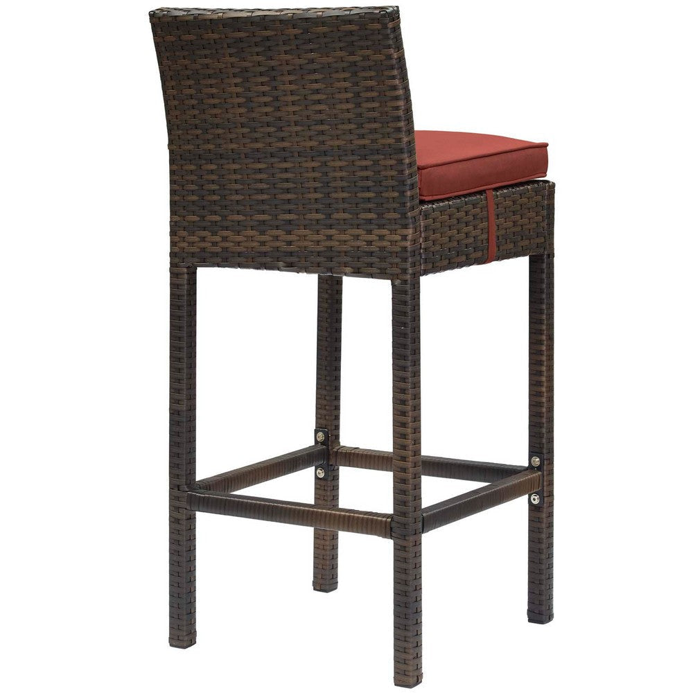 Modway Conduit Wicker Rattan Outdoor Patio Bar Stool with Cushion in Brown Currant MDY-EEI-2799-BRN-CUR