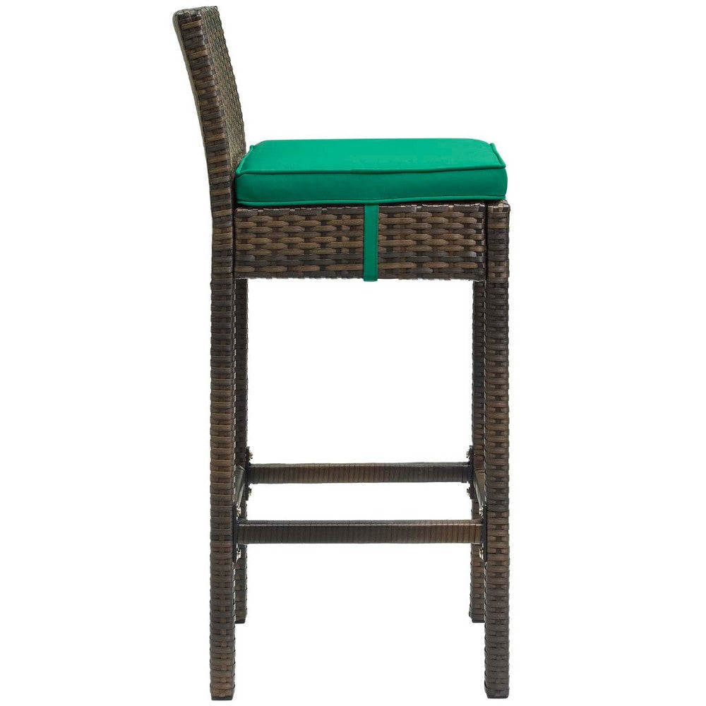 Modway Conduit Wicker Rattan Outdoor Patio Bar Stool with Cushion in Brown Green MDY-EEI-2799-BRN-GRN