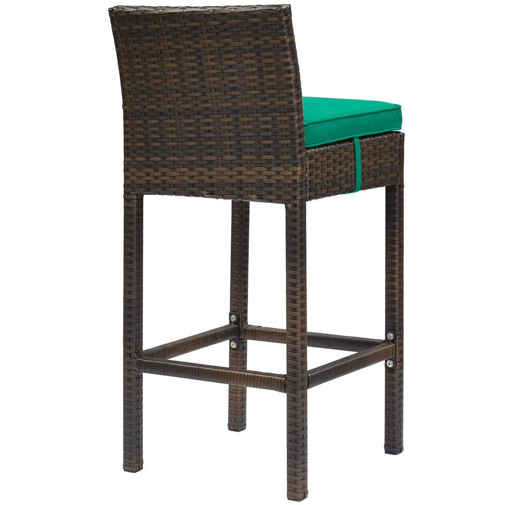 Modway Conduit Wicker Rattan Outdoor Patio Bar Stool with Cushion in Brown Green MDY-EEI-2799-BRN-GRN