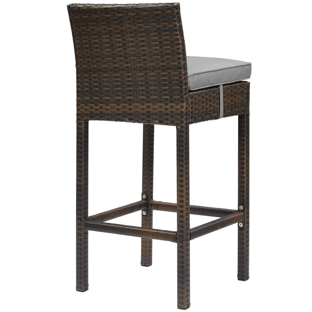 Modway Conduit Wicker Rattan Outdoor Patio Bar Stool with Cushion in Brown Gray MDY-EEI-2799-BRN-GRY