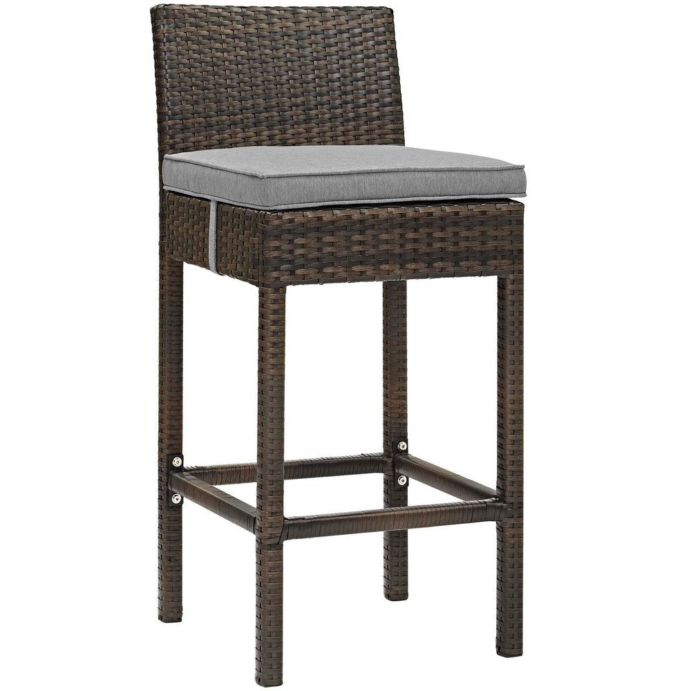 Modway Conduit Wicker Rattan Outdoor Patio Bar Stool with Cushion in Brown Gray