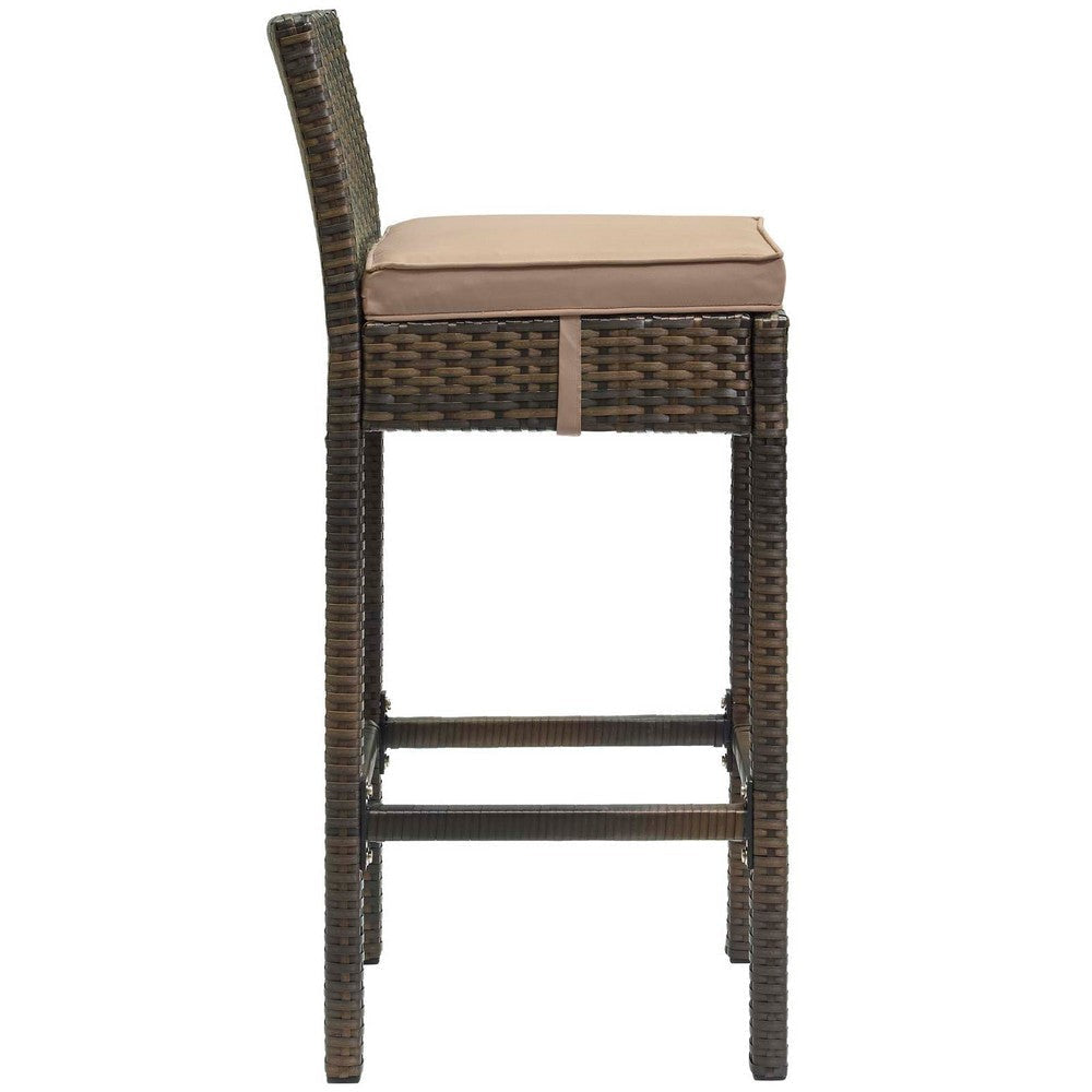 Modway Conduit Wicker Rattan Outdoor Patio Bar Stool with Cushion in Brown Mocha MDY-EEI-2799-BRN-MOC