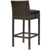 Modway Conduit Wicker Rattan Outdoor Patio Bar Stool with Cushion in Brown Navy MDY-EEI-2799-BRN-NAV