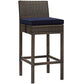 Modway Conduit Wicker Rattan Outdoor Patio Bar Stool with Cushion in Brown Navy