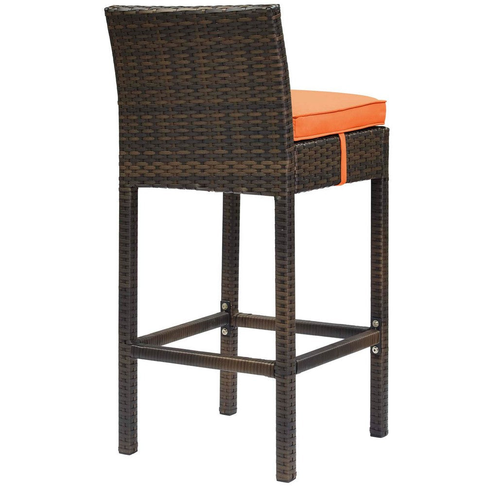 Modway Conduit Wicker Rattan Outdoor Patio Bar Stool with Cushion in Brown Orange MDY-EEI-2799-BRN-ORA