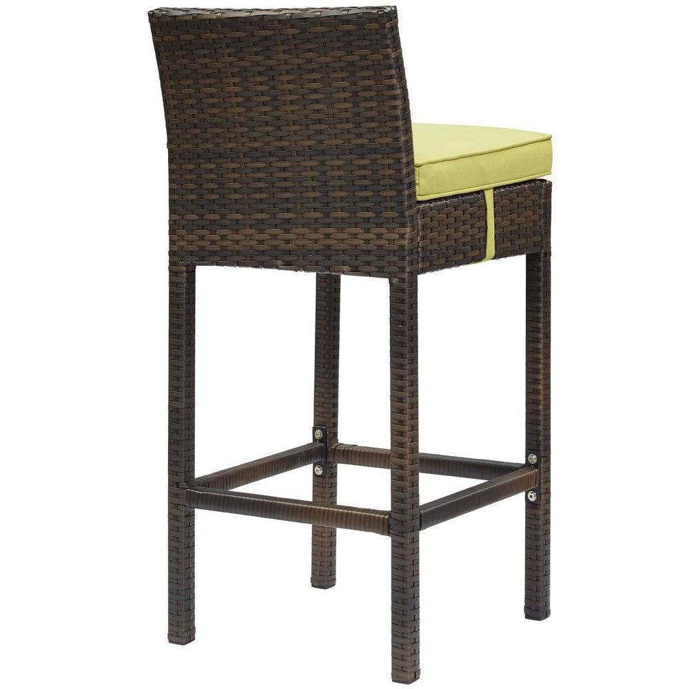 Modway Conduit Wicker Rattan Outdoor Patio Bar Stool with Cushion in Brown Peridot MDY-EEI-2799-BRN-PER