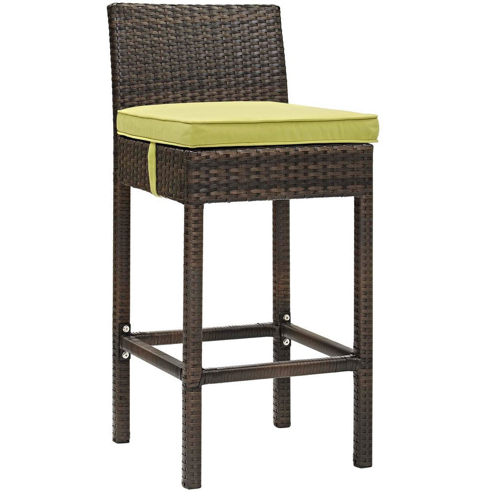 Modway Conduit Wicker Rattan Outdoor Patio Bar Stool with Cushion in Brown Peridot