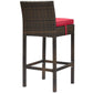 Modway Conduit Wicker Rattan Outdoor Patio Bar Stool with Cushion in Brown Red MDY-EEI-2799-BRN-RED