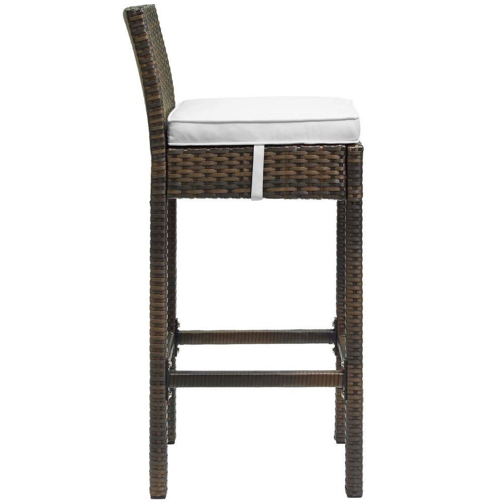 Modway Conduit Wicker Rattan Outdoor Patio Bar Stool with Cushion in Brown White MDY-EEI-2799-BRN-WHI