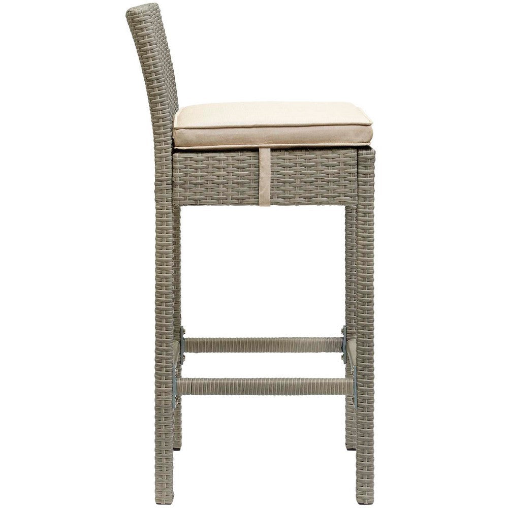 Modway Conduit Wicker Rattan Outdoor Patio Bar Stool with Cushion in Light Gray Beige MDY-EEI-2800-LGR-BEI