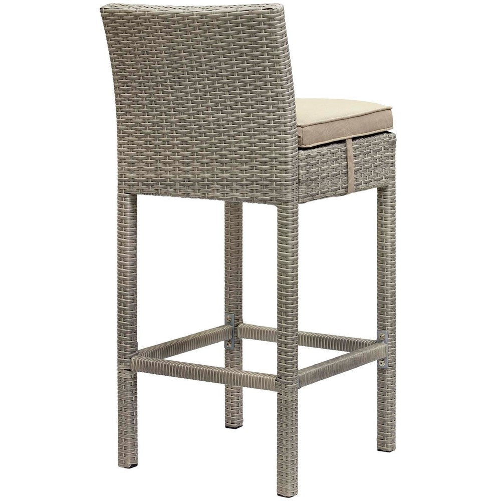 Modway Conduit Wicker Rattan Outdoor Patio Bar Stool with Cushion in Light Gray Beige MDY-EEI-2800-LGR-BEI