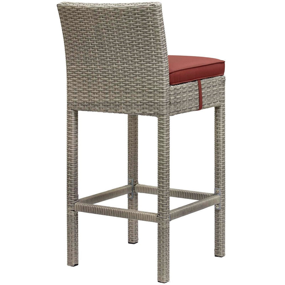 Modway Conduit Wicker Rattan Outdoor Patio Bar Stool with Cushion in Light Gray Currant MDY-EEI-2800-LGR-CUR