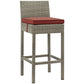 Modway Conduit Wicker Rattan Outdoor Patio Bar Stool with Cushion in Light Gray Currant