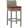 Modway Conduit Wicker Rattan Outdoor Patio Bar Stool with Cushion in Light Gray Currant