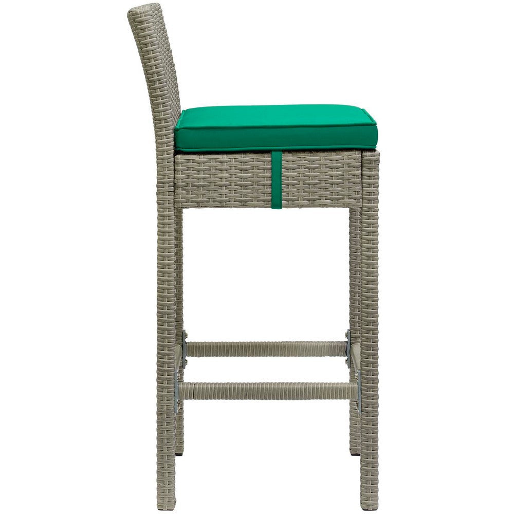 Modway Conduit Wicker Rattan Outdoor Patio Bar Stool with Cushion in Light Gray Green MDY-EEI-2800-LGR-GRN