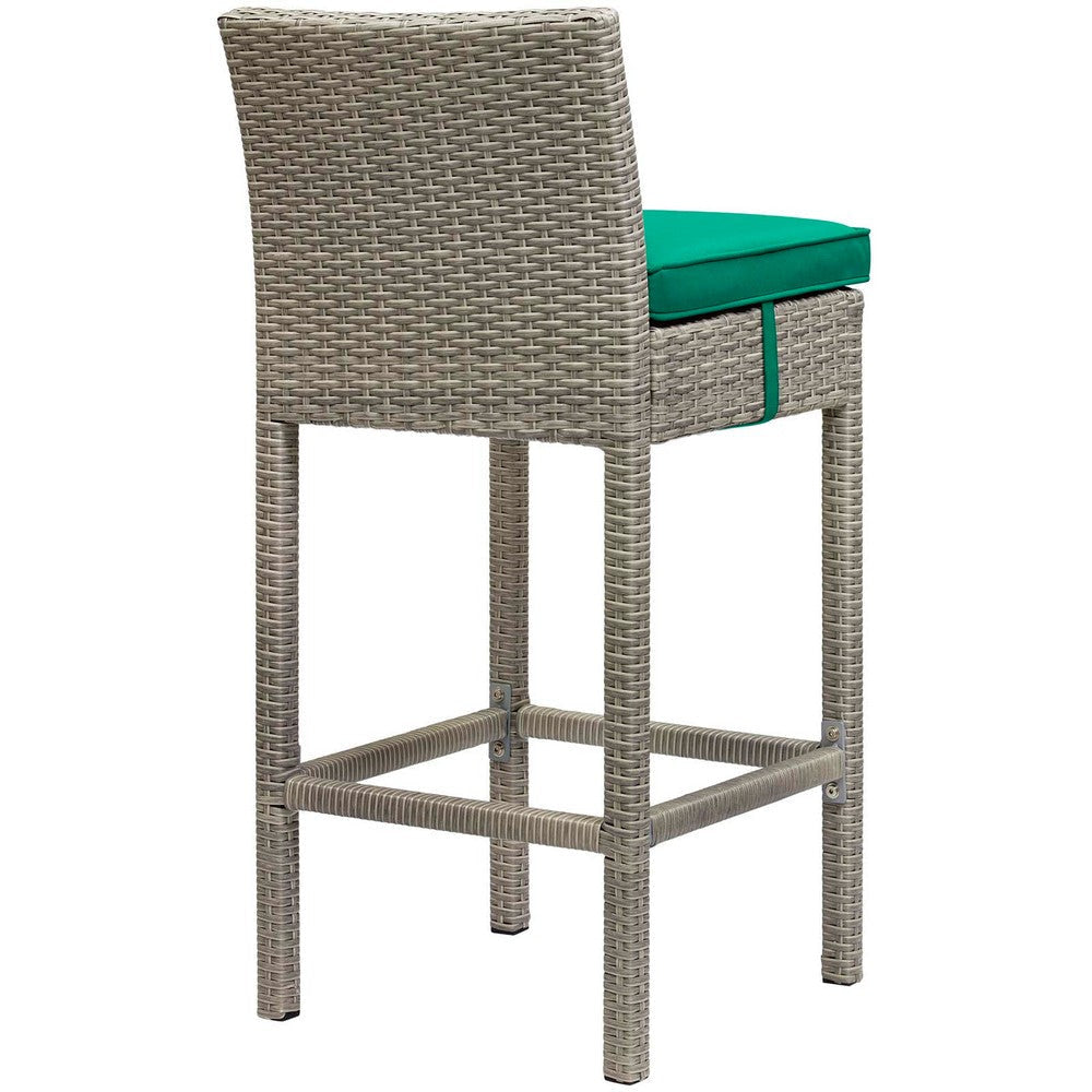 Modway Conduit Wicker Rattan Outdoor Patio Bar Stool with Cushion in Light Gray Green MDY-EEI-2800-LGR-GRN