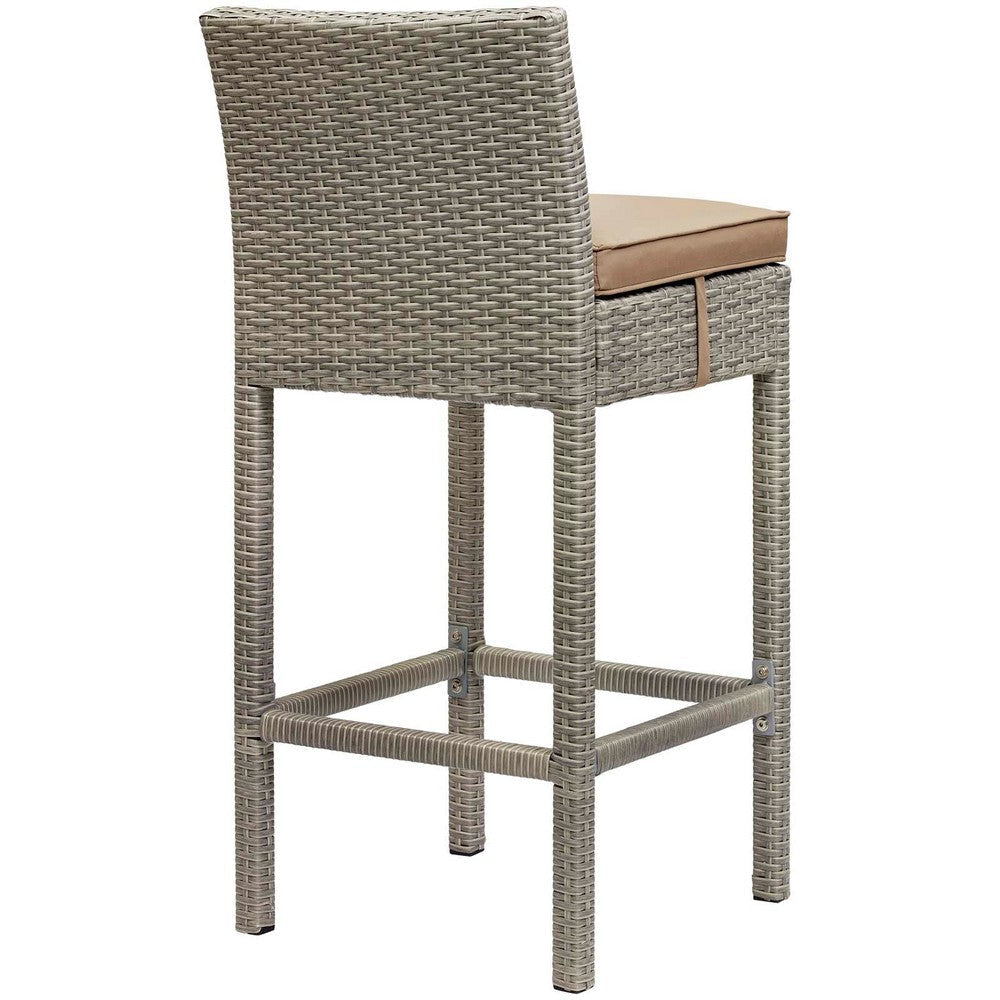 Modway Conduit Wicker Rattan Outdoor Patio Bar Stool with Cushion in Light Gray Mocha MDY-EEI-2800-LGR-MOC