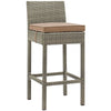 Modway Conduit Wicker Rattan Outdoor Patio Bar Stool with Cushion in Light Gray Mocha