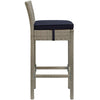 Modway Conduit Wicker Rattan Outdoor Patio Bar Stool with Cushion in Light Gray Navy MDY-EEI-2800-LGR-NAV