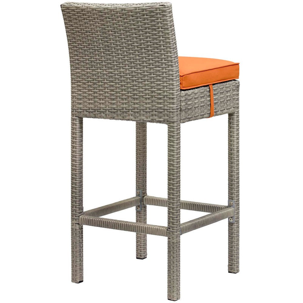 Modway Conduit Wicker Rattan Outdoor Patio Bar Stool with Cushion in Light Gray Orange MDY-EEI-2800-LGR-ORA