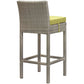 Modway Conduit Wicker Rattan Outdoor Patio Bar Stool with Cushion in Light Gray Peridot MDY-EEI-2800-LGR-PER