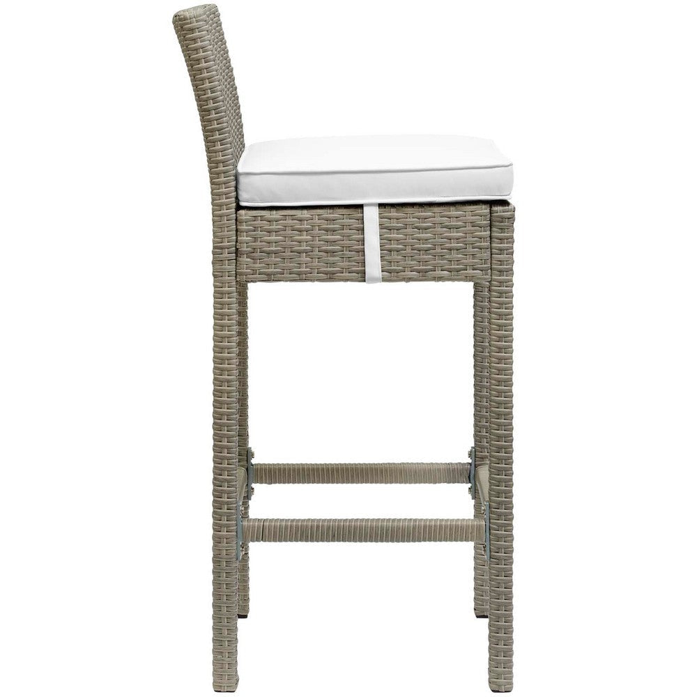 Modway Conduit Wicker Rattan Outdoor Patio Bar Stool with Cushion in Light Gray White MDY-EEI-2800-LGR-WHI