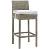 Modway Conduit Wicker Rattan Outdoor Patio Bar Stool with Cushion in Light Gray White