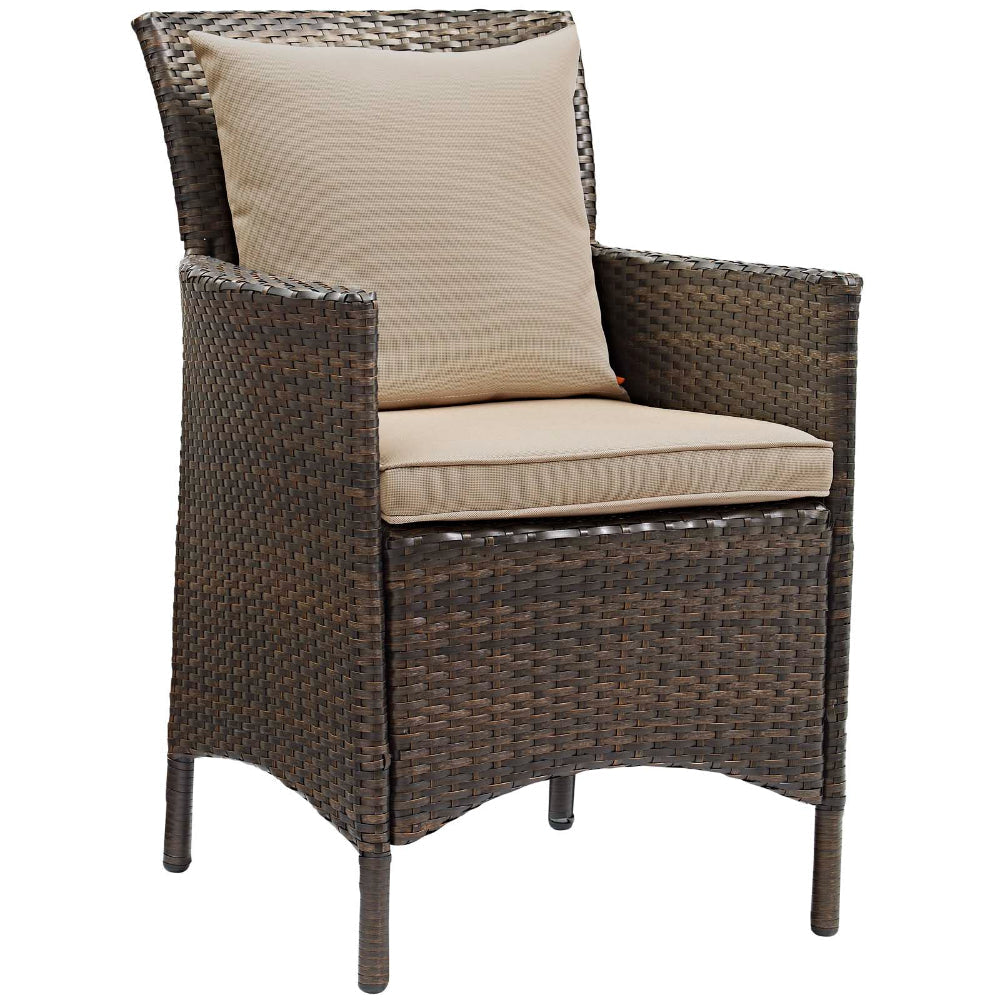 Modway Converge Wicker Rattan Outdoor Patio Dining Arm Chair with Cushion in Brown Beige