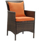 Modway Converge Wicker Rattan Outdoor Patio Dining Arm Chair with Cushion in Brown Orange