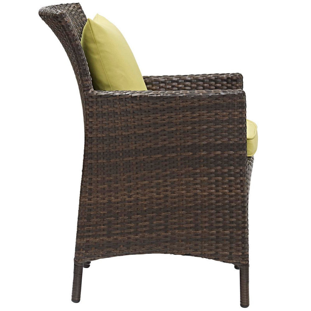 Modway Converge Wicker Rattan Outdoor Patio Dining Arm Chair with Cushion in Brown Peridot MDY-EEI-2801-BRN-PER