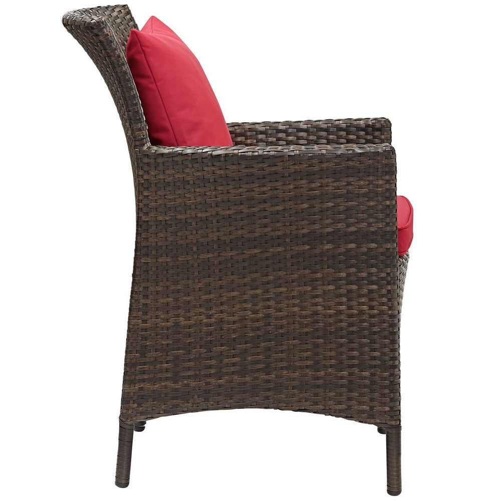 Modway Converge Wicker Rattan Outdoor Patio Dining Arm Chair with Cushion in Brown Red MDY-EEI-2801-BRN-RED