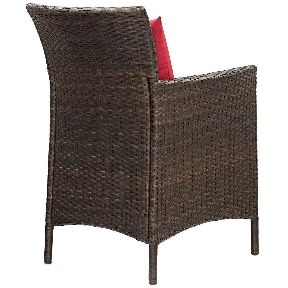 Modway Converge Wicker Rattan Outdoor Patio Dining Arm Chair with Cushion in Brown Red MDY-EEI-2801-BRN-RED