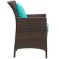 Modway Converge Wicker Rattan Outdoor Patio Dining Arm Chair with Cushion in Brown Turquoise MDY-EEI-2801-BRN-TRQ