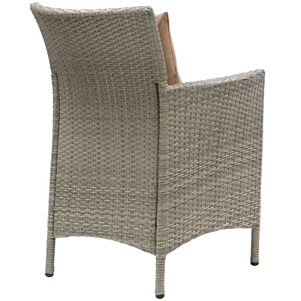 Modway Conduit Wicker Rattan Outdoor Patio Dining Arm Chair with Cushion in Light Gray Mocha MDY-EEI-2802-LGR-MOC