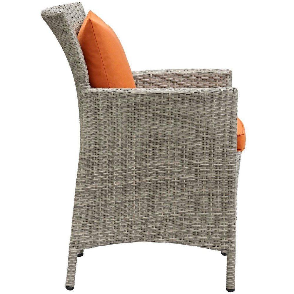 Modway Conduit Wicker Rattan Outdoor Patio Dining Arm Chair with Cushion in Light Gray Orange MDY-EEI-2802-LGR-ORA