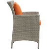 Modway Conduit Wicker Rattan Outdoor Patio Dining Arm Chair with Cushion in Light Gray Orange MDY-EEI-2802-LGR-ORA