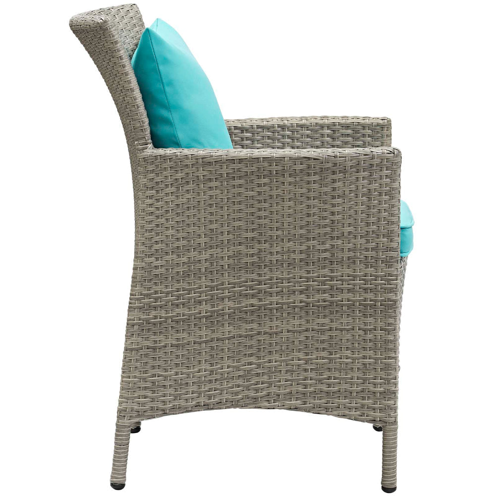 Modway Conduit Wicker Rattan Outdoor Patio Dining Arm Chair with Cushion in Light Gray Turquoise MDY-EEI-2802-LGR-TRQ