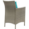 Modway Conduit Wicker Rattan Outdoor Patio Dining Arm Chair with Cushion in Light Gray Turquoise MDY-EEI-2802-LGR-TRQ