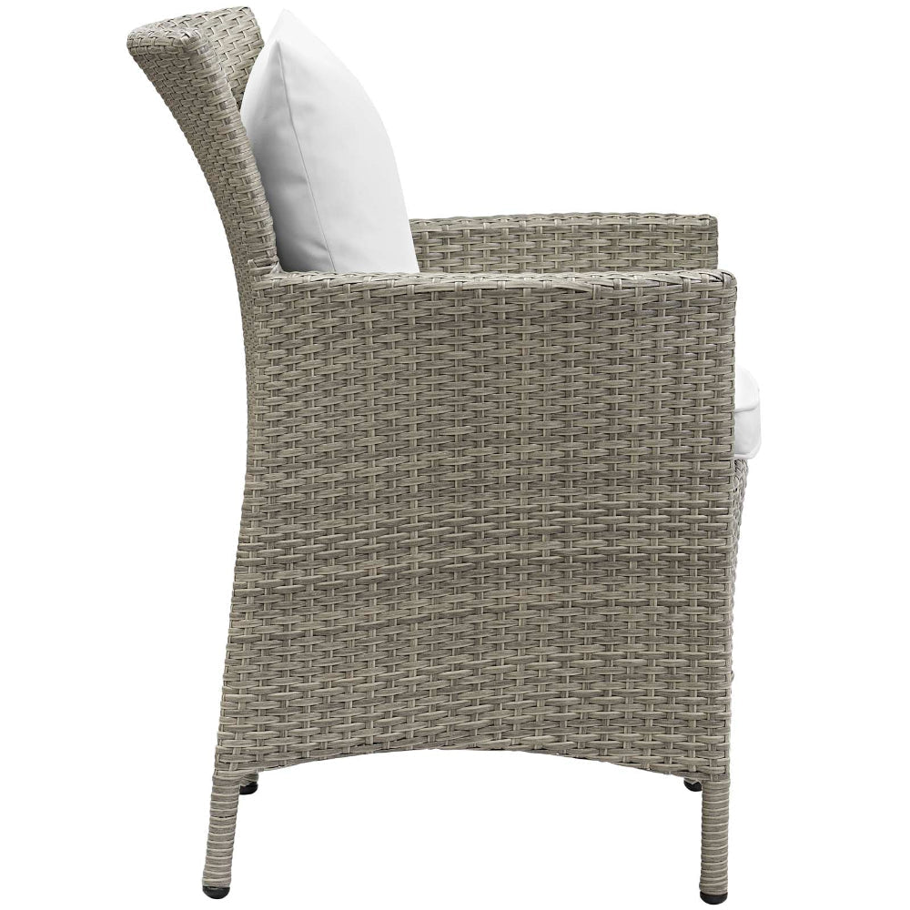 Modway Conduit Wicker Rattan Outdoor Patio Dining Arm Chair with Cushion in Light Gray White MDY-EEI-2802-LGR-WHI