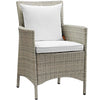 Modway Conduit Wicker Rattan Outdoor Patio Dining Arm Chair with Cushion in Light Gray White