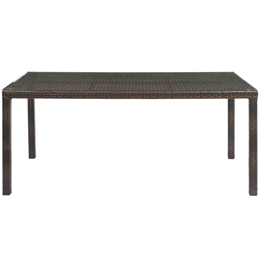 Modway Conduit Wicker Rattan Glass Outdoor Patio 70’’ Rectangular Dining Table in Brown MDY-EEI-2807-BRN