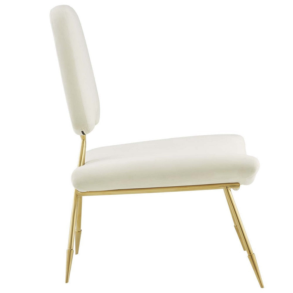 Modway Ponder Performance Velvet Upholstered Modern Lounge Accent Chair in Ivory with Gold Stainless Steel Legs MDY-EEI-2809-IVO