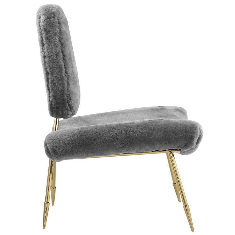 Ponder Upholstered Sheepskin Fur Lounge Chair - No Shipping Charges MDY-EEI-2810-GRY