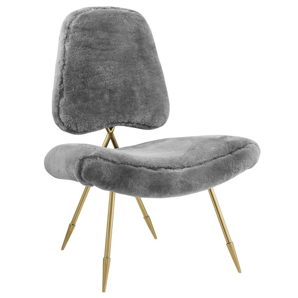 Modway Ponder Contemporary Modern Sheepskin Fur Lounge Accent Chair in Gray