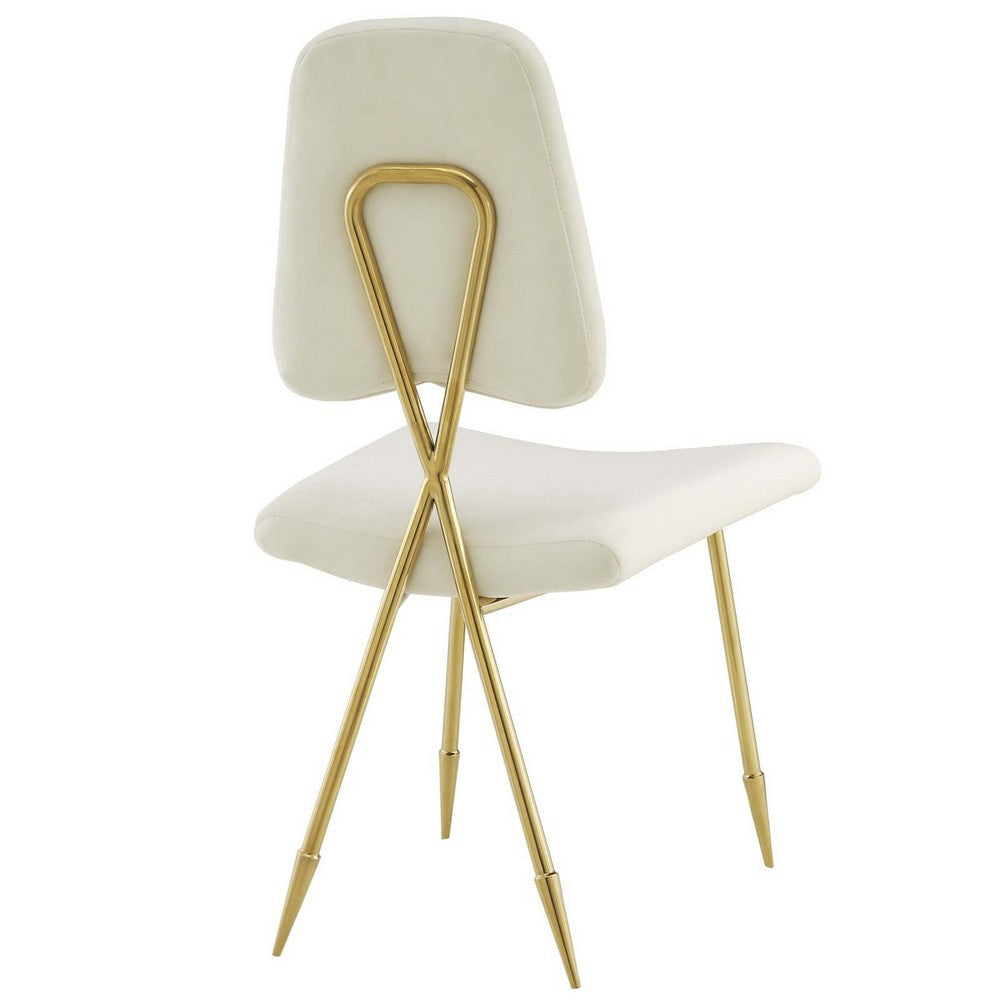 Modway Ponder Performance Velvet Upholstered Modern Dining Side Chair in Ivory with Gold Stainless Steel Legs MDY-EEI-2811-IVO