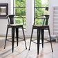 Modway Promenade Industrial Modern Steel Bistro Bar Stool with Arms and Bamboo Seat in Black