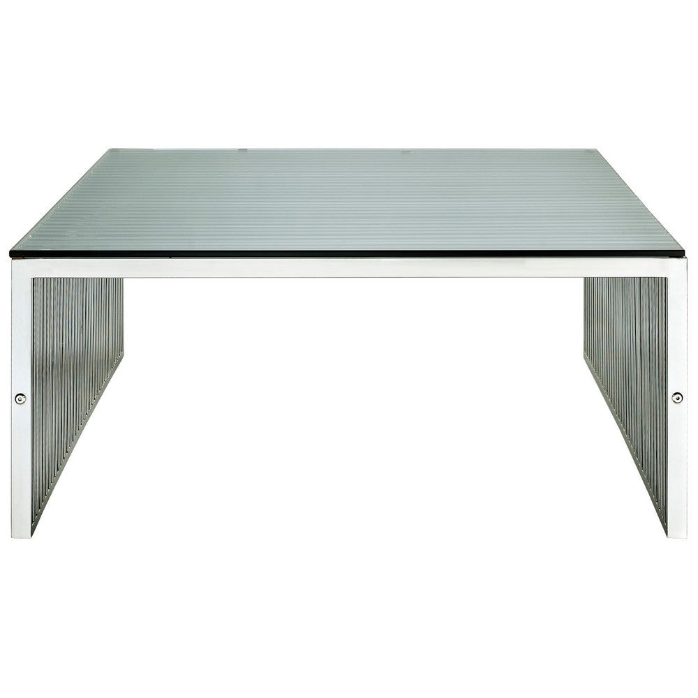 Modway Gridiron Stainless Steel Coffee Table With Tempered Glass Top MDY-EEI-284-SLV