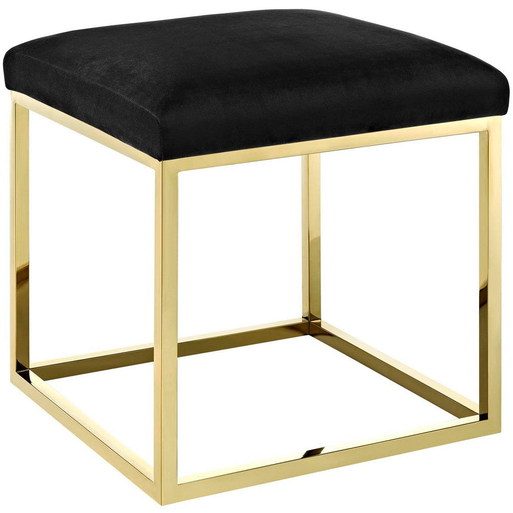 Modway Anticipate Velvet Upholstered Modern Ottoman With Stainless Steel Frame in Gold Black