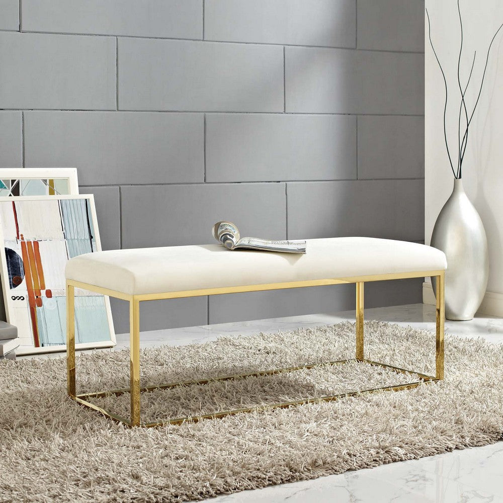 Anticipate Fabric Bench Gold Ivory - No Shipping Charges MDY-EEI-2851-GLD-IVO